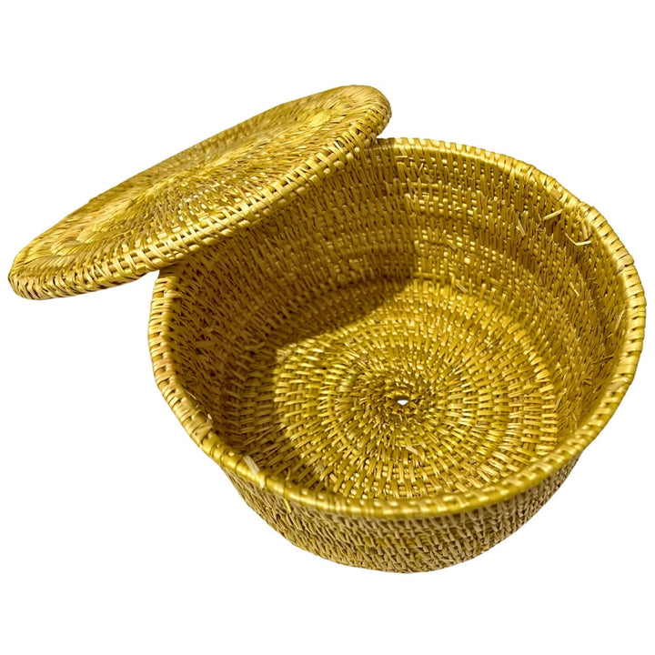 Handwoven Golden Grass | Round Storage Box with Lid - Medium (Natural Colour) - Taalapatra