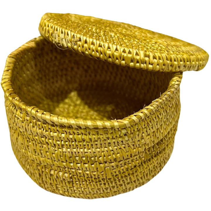 Handwoven Golden Grass | Round Storage Box with Lid - Set of 2 - Small (Natural Colour) - Taalapatra