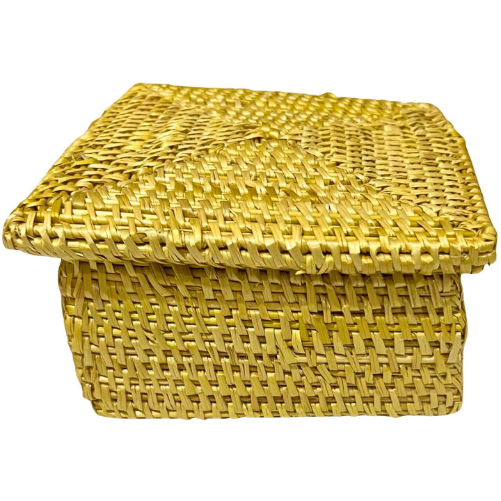 Handwoven Golden Grass | Square Storage Box with Lid - Medium (Natural Colour) - Taalapatra