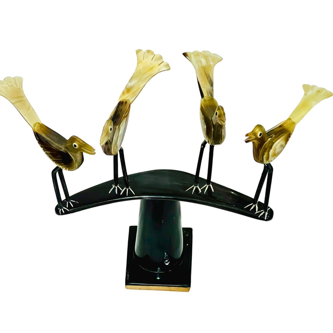 Horn Craft | Four Birds on a Branch (Black and Grey) - Taalapatra