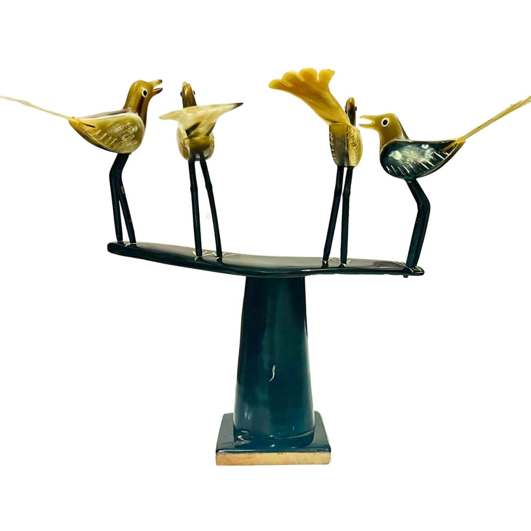 Horn Craft | Four Birds on a Branch (Black and Grey) - Taalapatra
