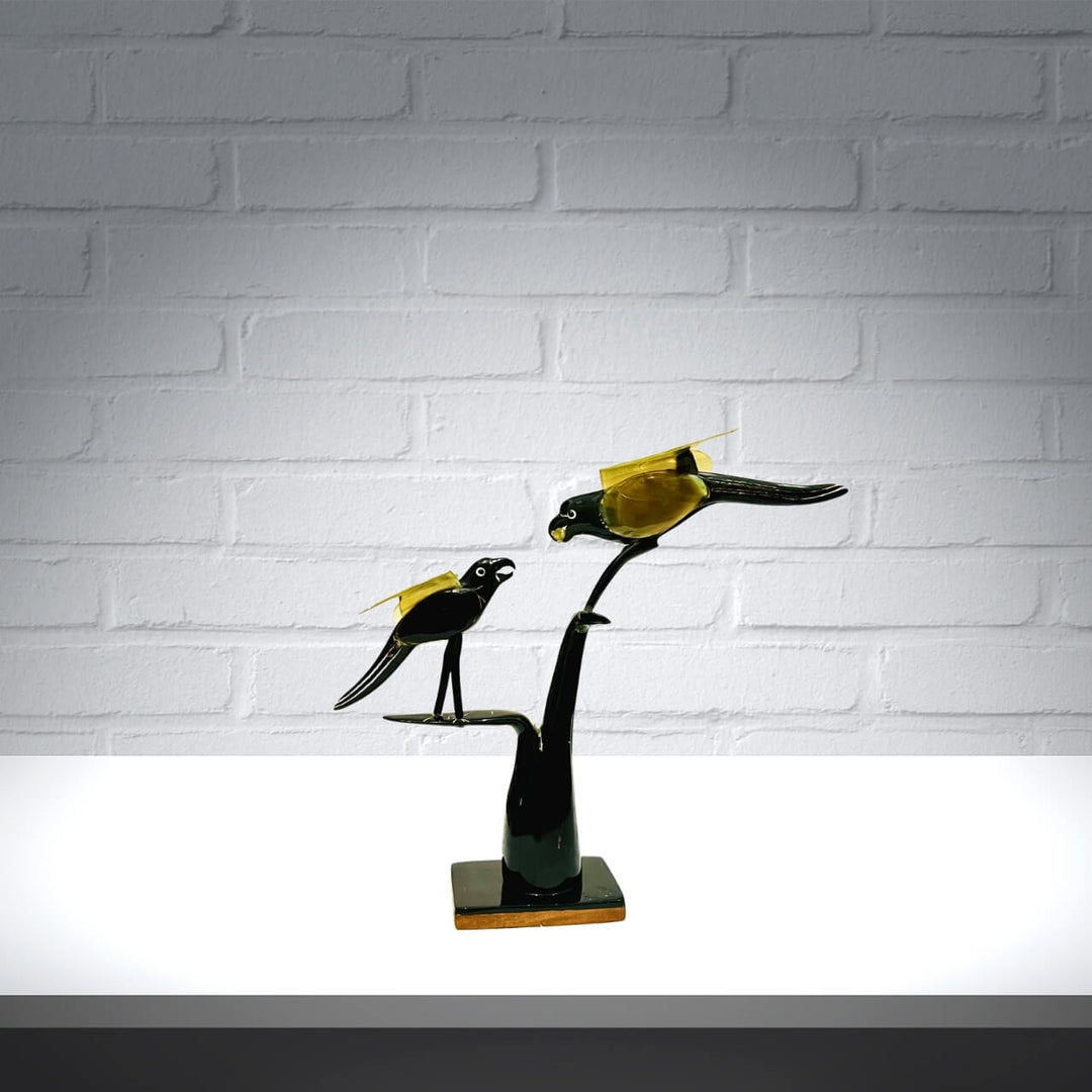 Horn Craft | Two Birds on a Branch (Black and Grey) - Taalapatra