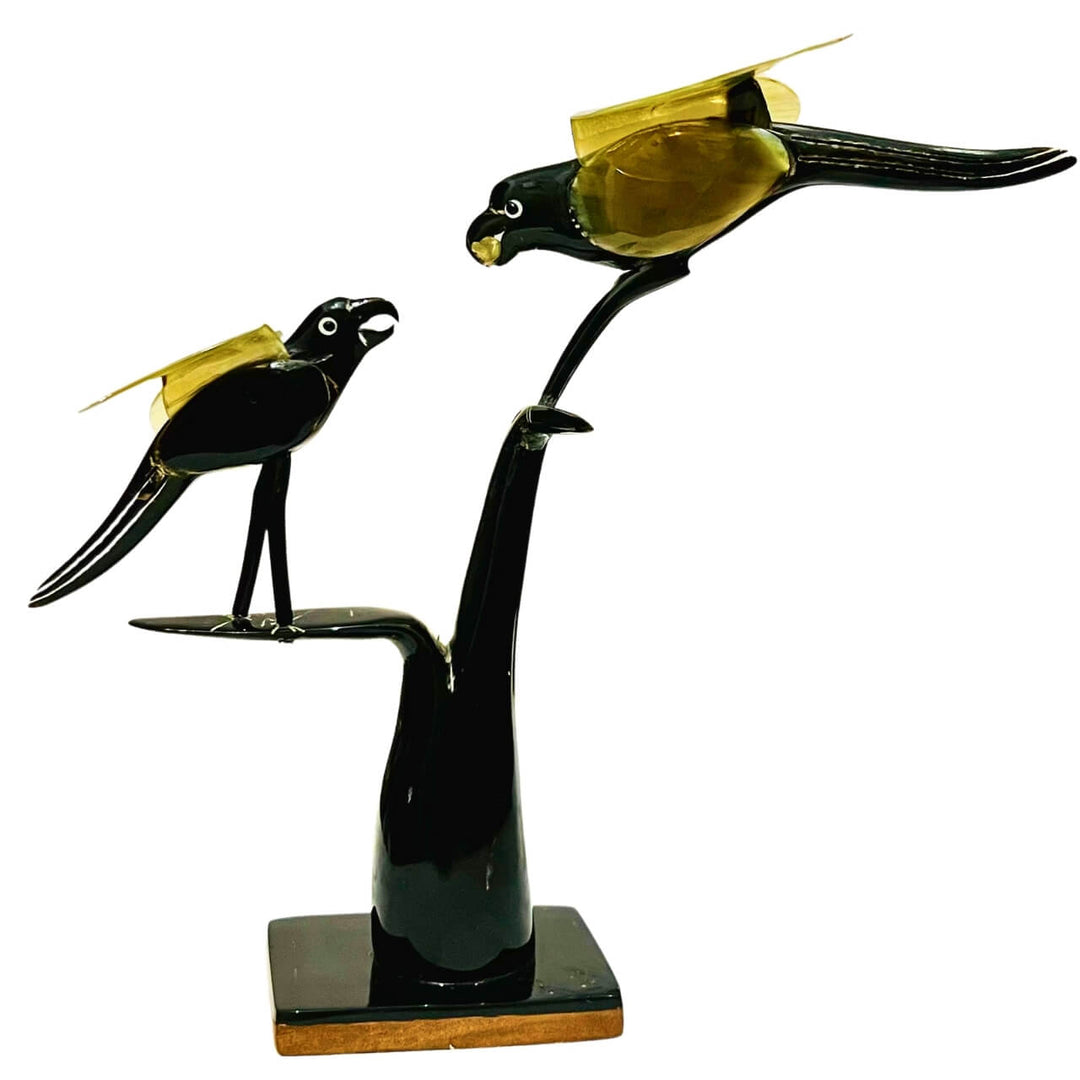 Horn Craft | Two Birds on a Branch (Black and Grey) - Taalapatra