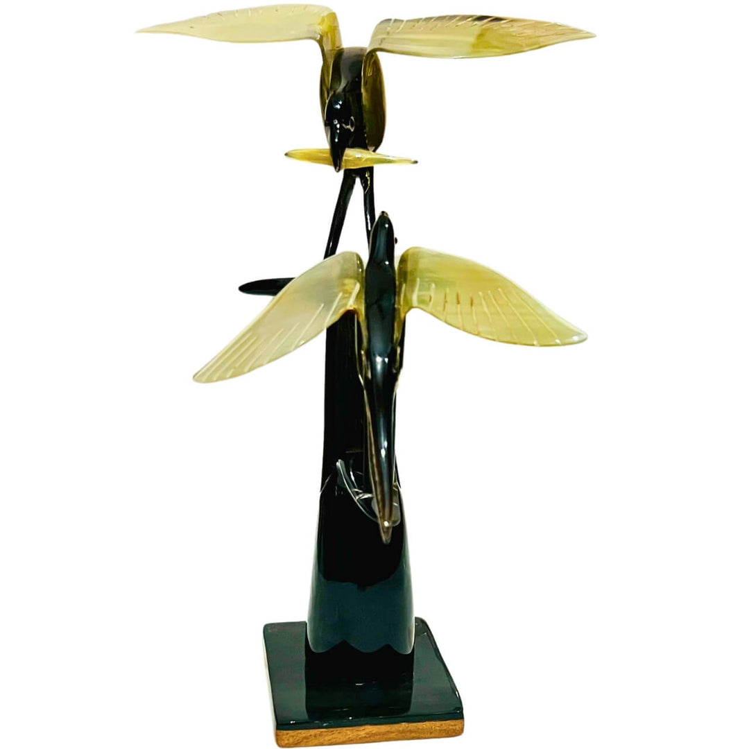 Horn Craft | Two Birds on a Branch (Black and Grey) - Taalapatra