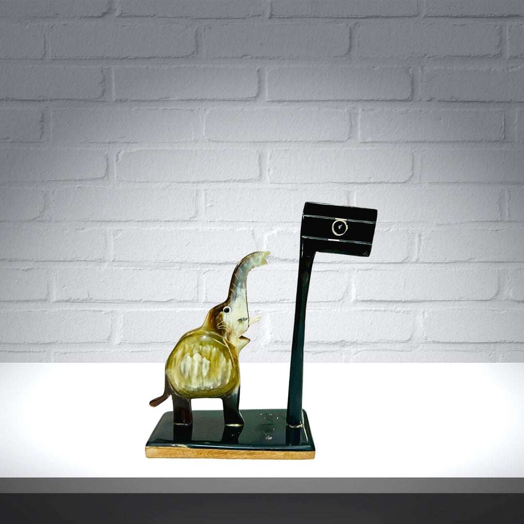 Horn Craft | Elephant with a Flag (Black and Grey) - Taalapatra