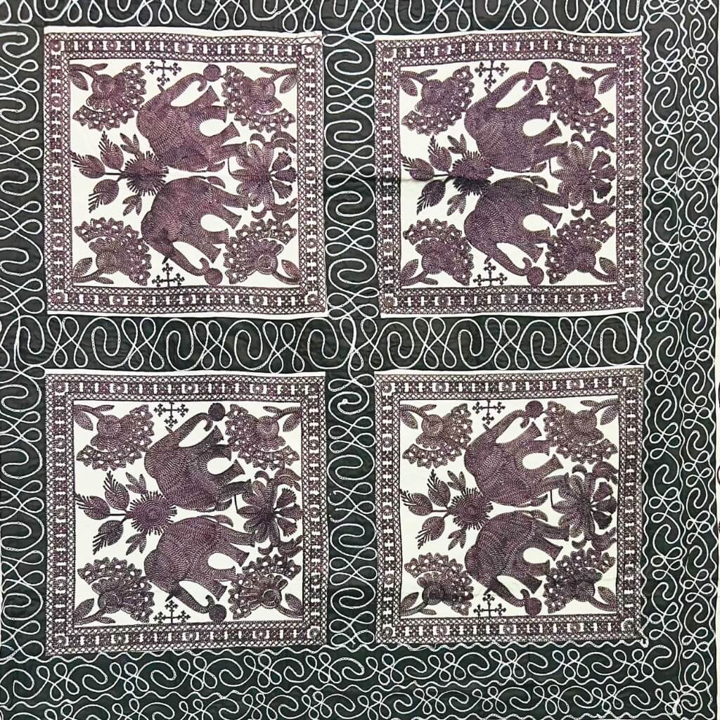 Embroidery Cotton Double Size Bedsheet | Elephants and Square Pattern - Cocoa Colour (with Pillow Cover) - Taalapatra
