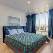 Embroidery Cotton Double Size Bedsheet | Floral Pattern - Red, Blue & Yellow on Green BG - Taalapatra Vibes