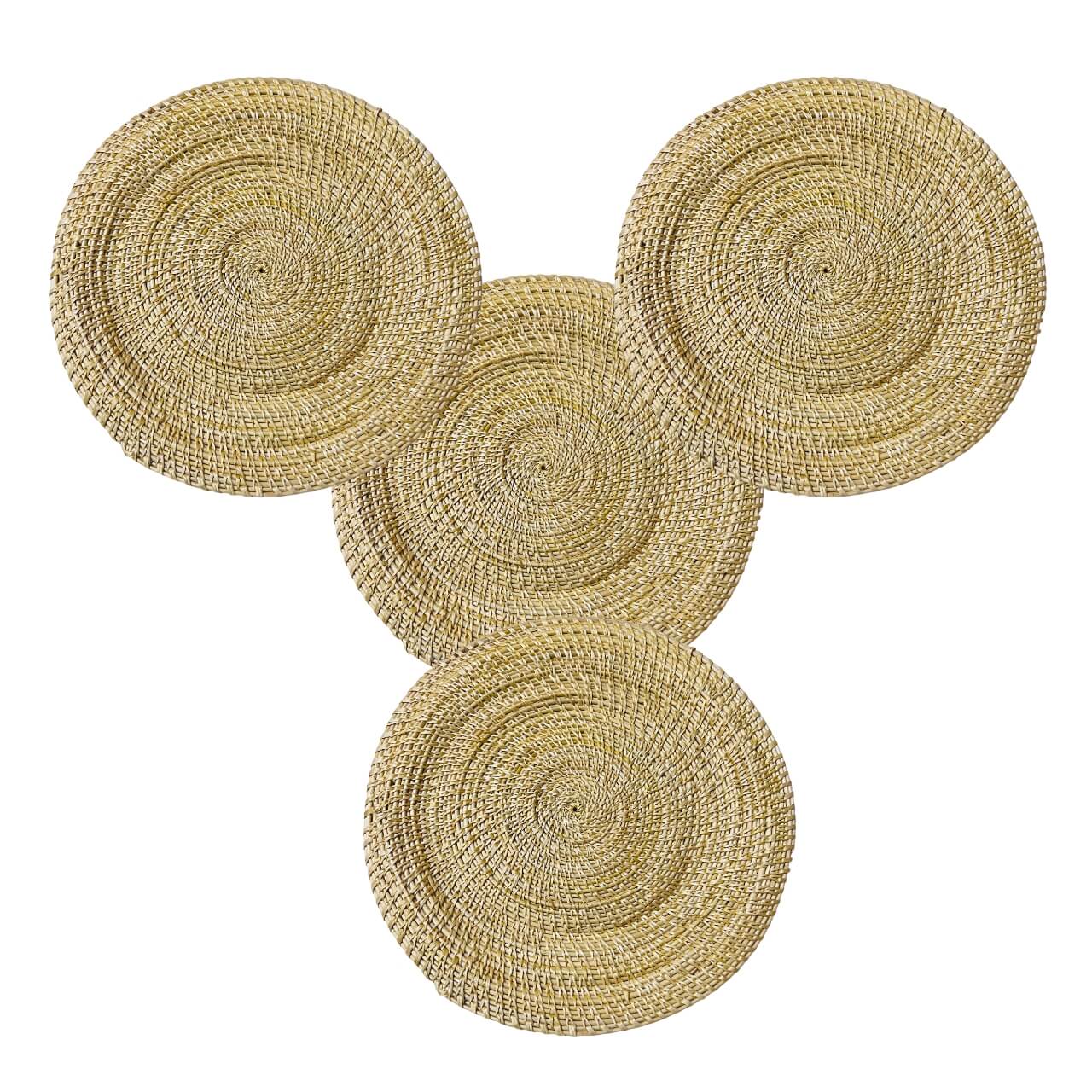 Handwoven Golden Grass | Coaster/Table Mat - Set of 4 (Medium) - Taalapatra Vibes