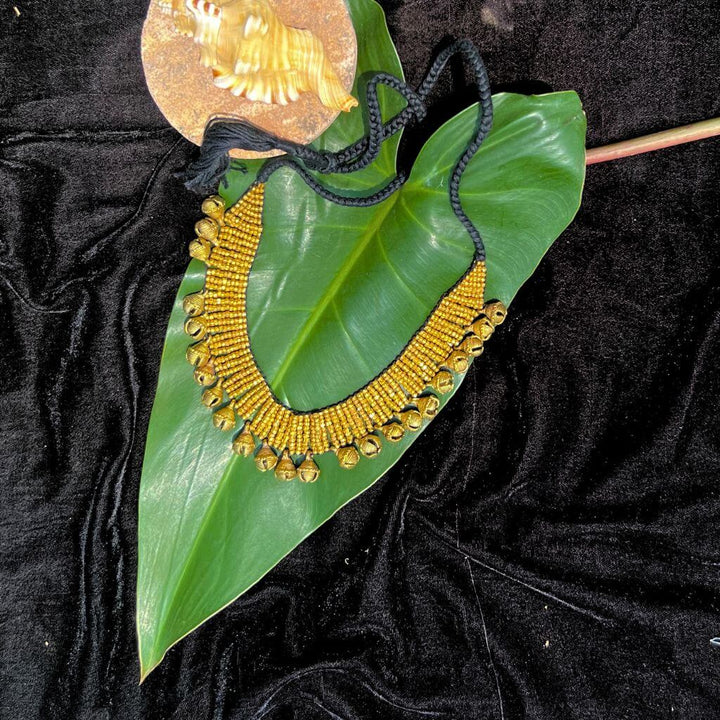 Tribal Jewellery | Choker Dhokra (Brass) Necklace with Ghungroo | Gajagamini - 5 - Taalapatra