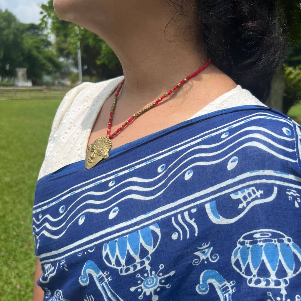 Tribal Jewellery | Dhokra (Brass) Necklace with Tribal Face | Gajagamini - 8 - Taalapatra Vibes