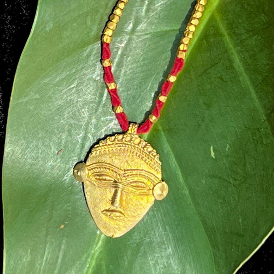 Tribal Jewellery | Dhokra (Brass) Necklace with Tribal Face | Gajagamini - 8 - Taalapatra