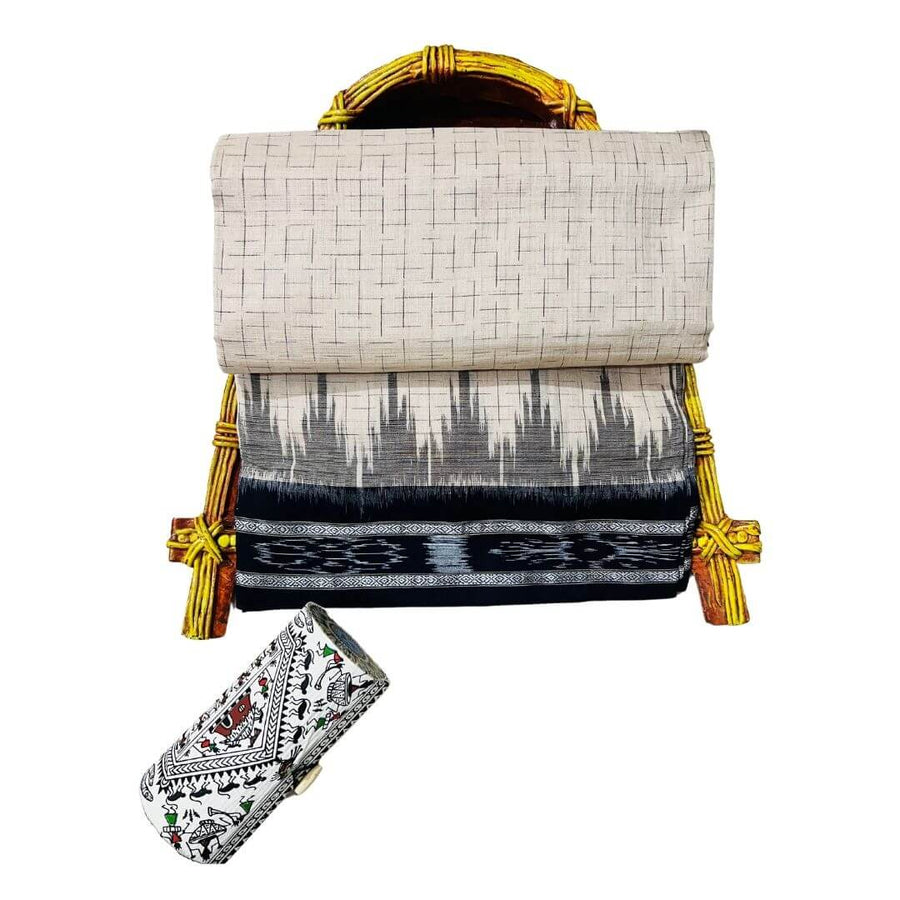 Handwoven Khadi Cotton | Sambalpuri Saree - Cream Colour