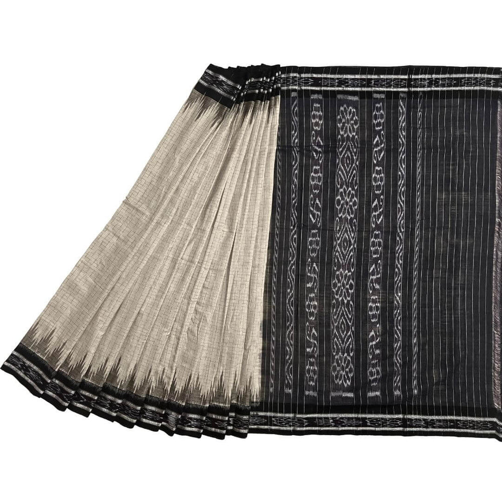 Handwoven Khadi Cotton | Sambalpuri Saree - Cream Colour