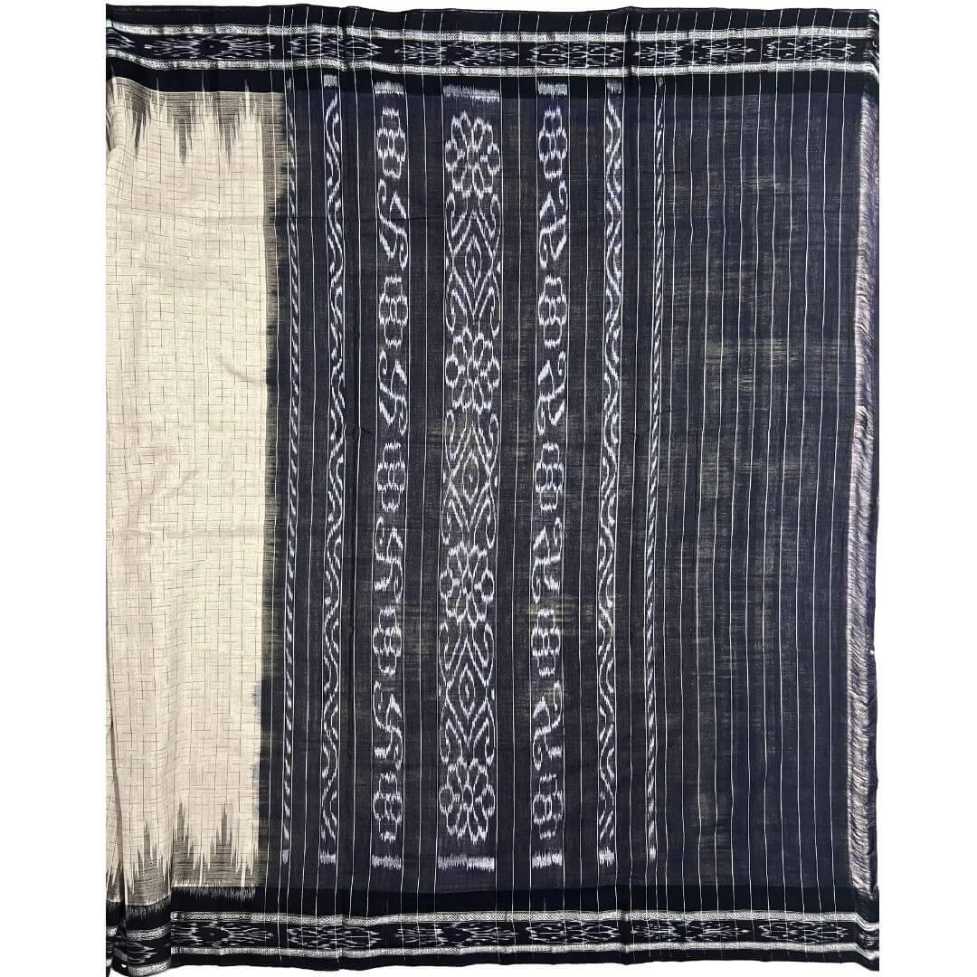Handwoven Khadi Cotton | Sambalpuri Saree - Cream Colour