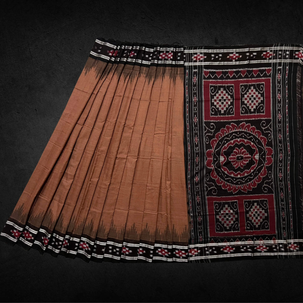 Handwoven Khadi Cotton | Sambalpuri Saree - Choco colour - Taalapatra