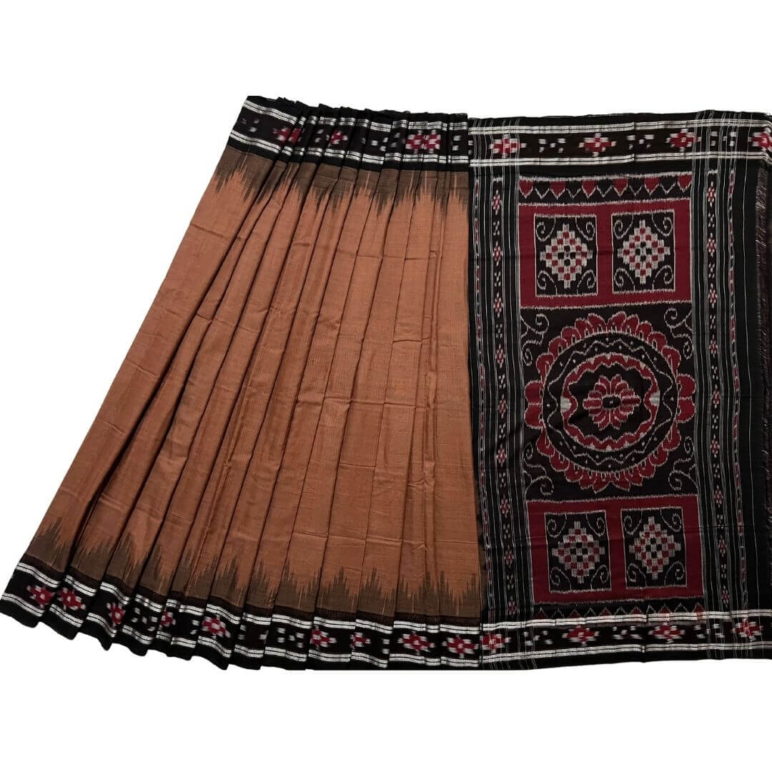 Handwoven Khadi Cotton | Sambalpuri Saree - Choco colour - Taalapatra Vibes