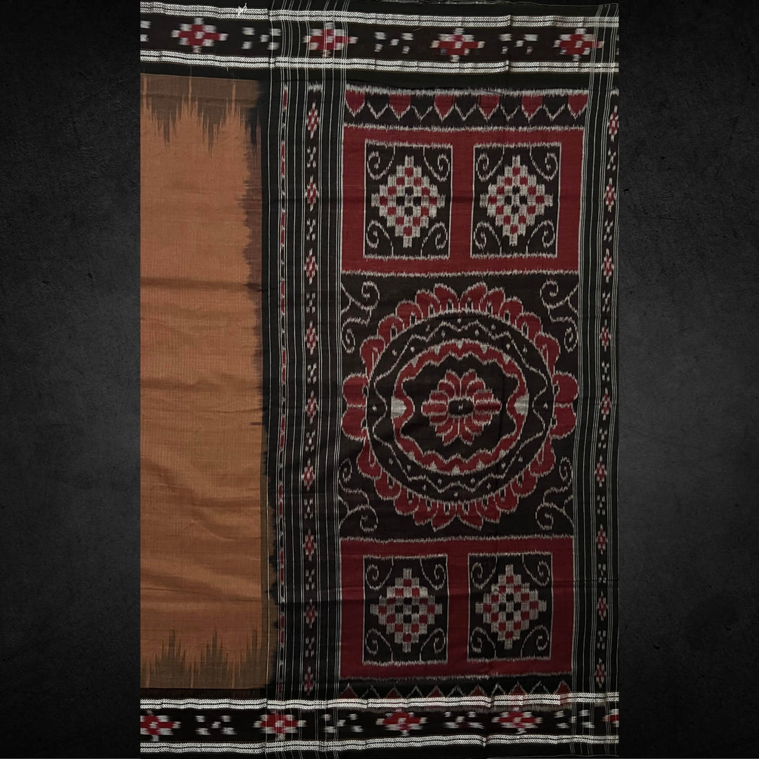 Handwoven Khadi Cotton | Sambalpuri Saree - Choco colour - Taalapatra