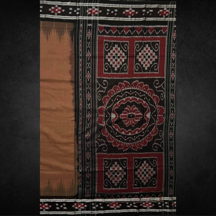Handwoven Khadi Cotton | Sambalpuri Saree - Choco colour - Taalapatra