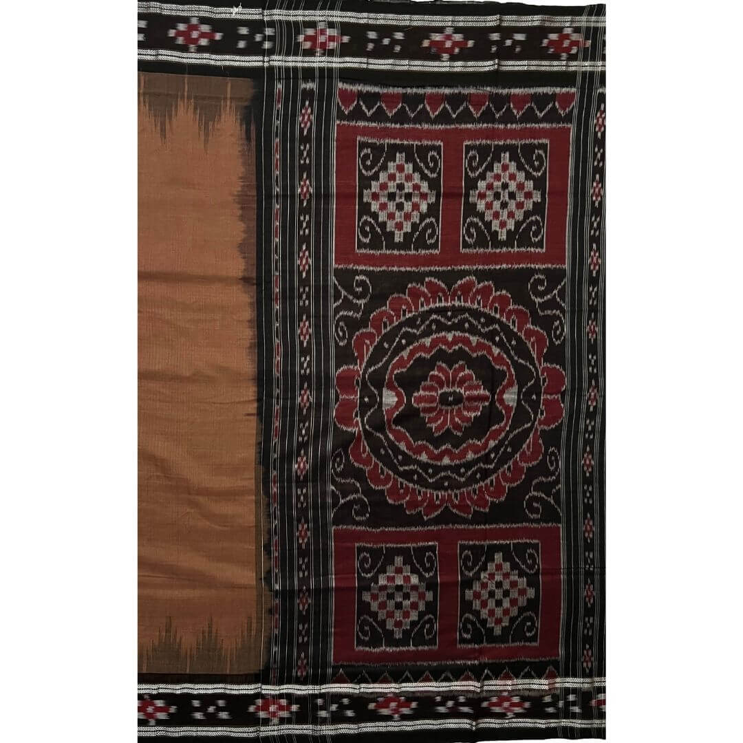 Handwoven Khadi Cotton | Sambalpuri Saree - Choco colour - Taalapatra Vibes