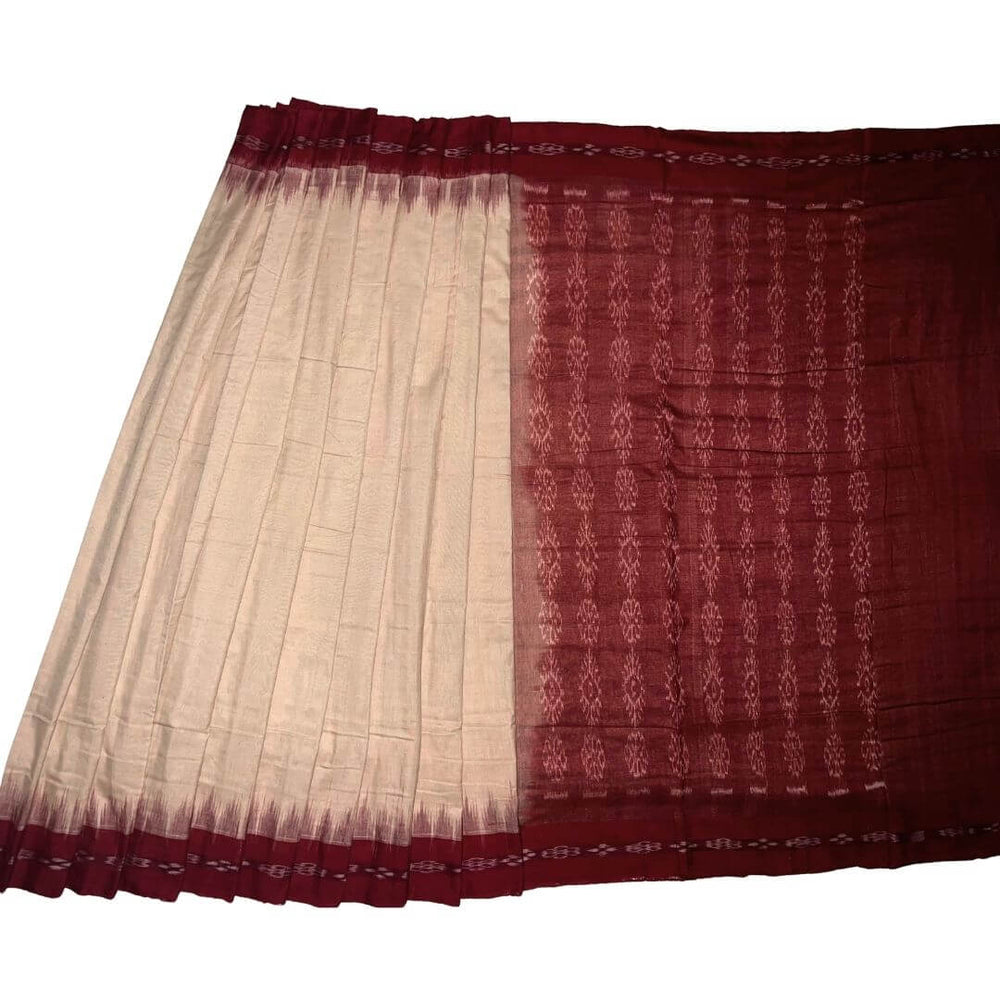 Handwoven Khadi Cotton | Sambalpuri Saree - Wheat Colour - Taalapatra Vibes