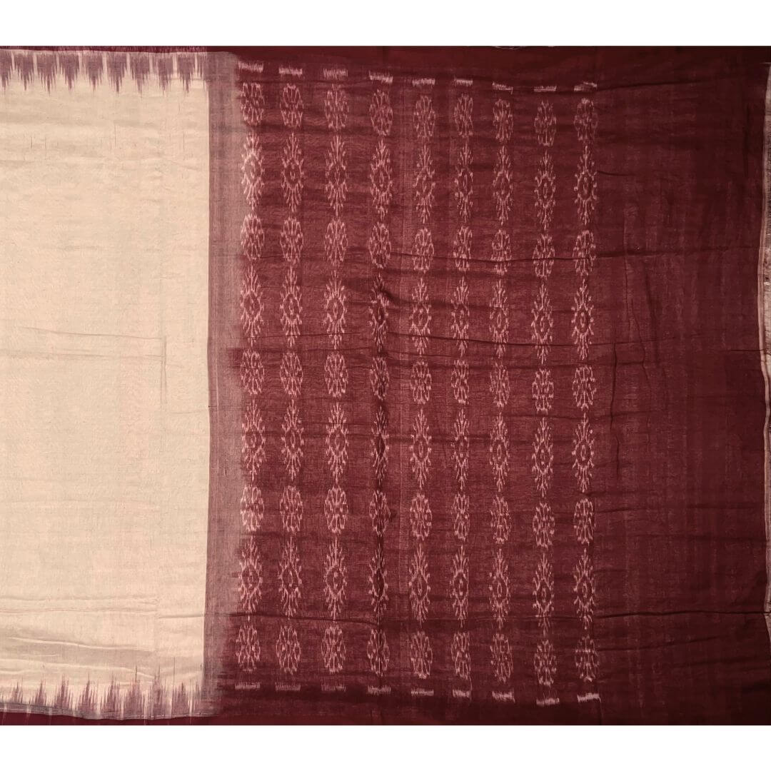 Handwoven Khadi Cotton | Sambalpuri Saree - Wheat Colour - Taalapatra Vibes