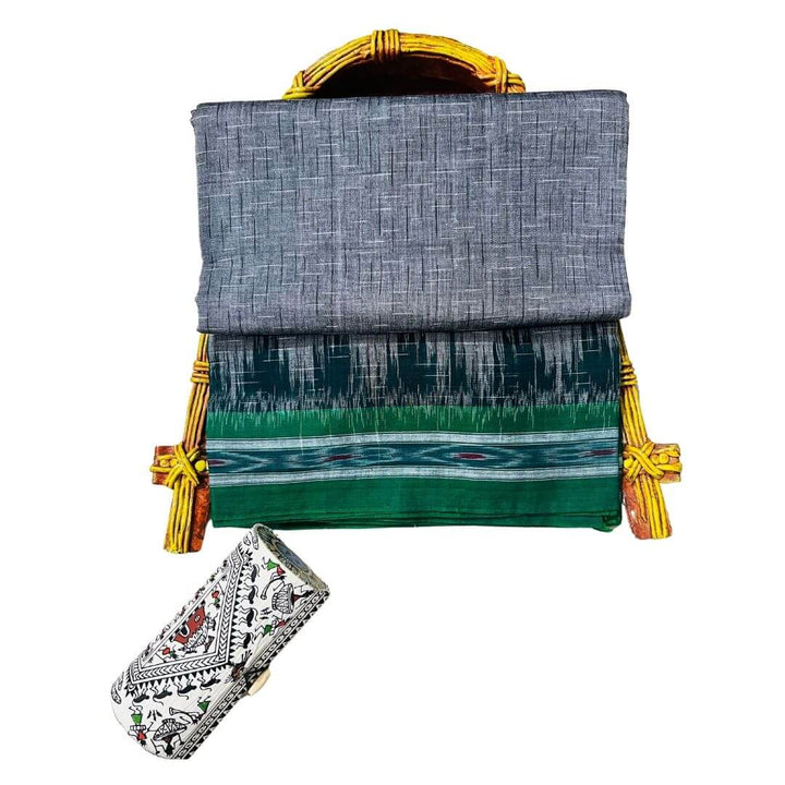 Handwoven Khadi Cotton | Sambalpuri Saree - Steel Ash Colour