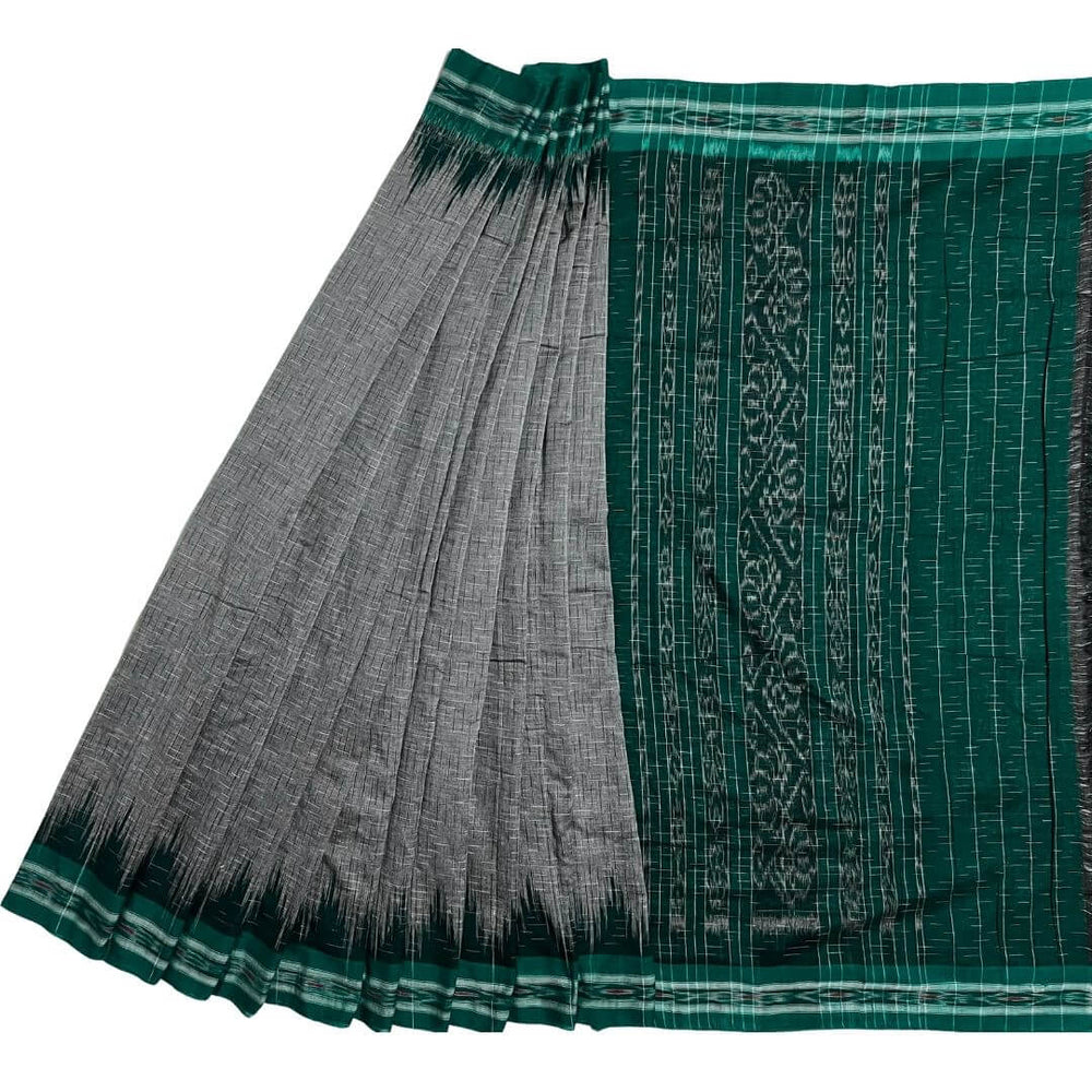 Handwoven Khadi Cotton | Sambalpuri Saree - Steel Ash Colour