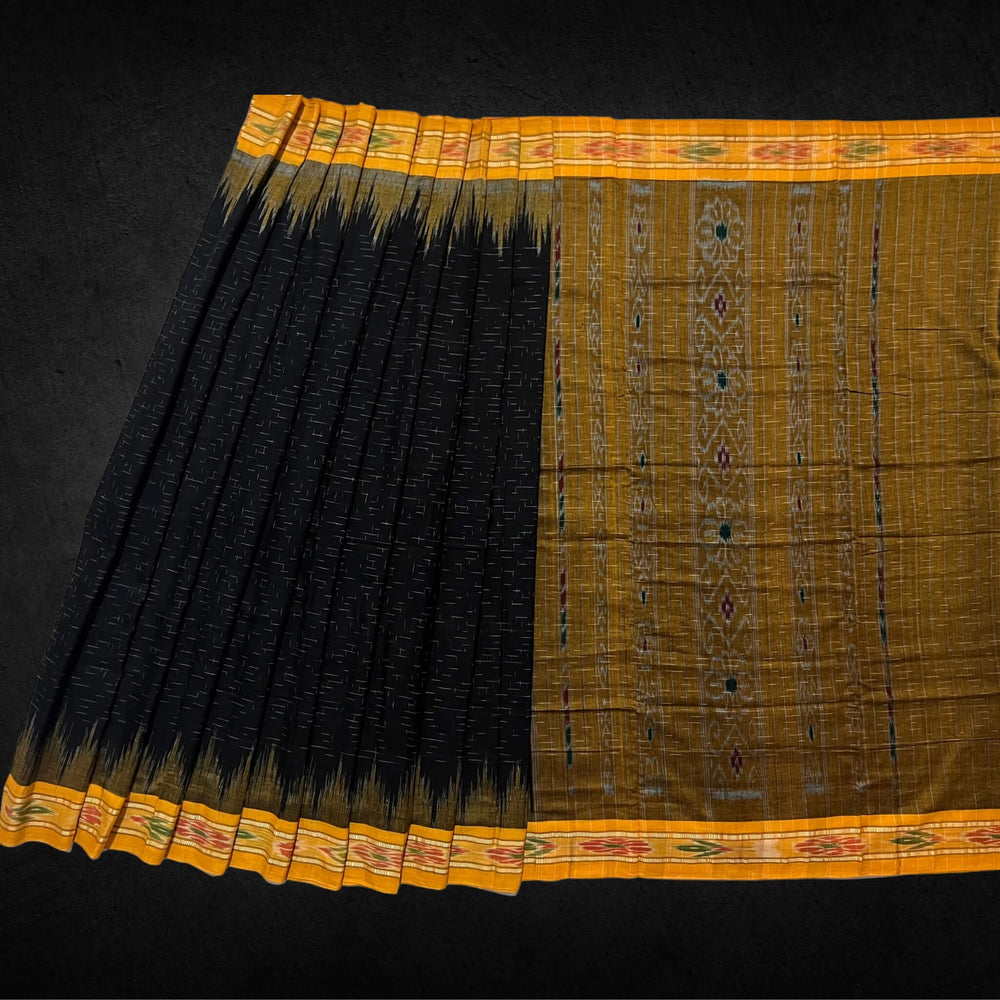 Handwoven Khadi Cotton | Sambalpuri Saree - Black Colour - Taalapatra