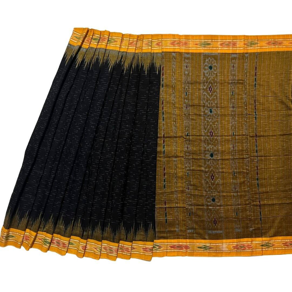 Handwoven Khadi Cotton | Sambalpuri Saree - Black Colour - Taalapatra Vibes