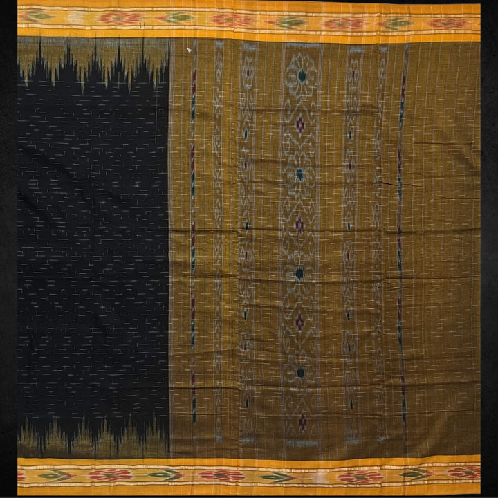 Handwoven Khadi Cotton | Sambalpuri Saree - Black Colour - Taalapatra
