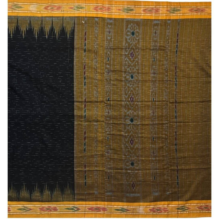 Handwoven Khadi Cotton | Sambalpuri Saree - Black Colour - Taalapatra Vibes