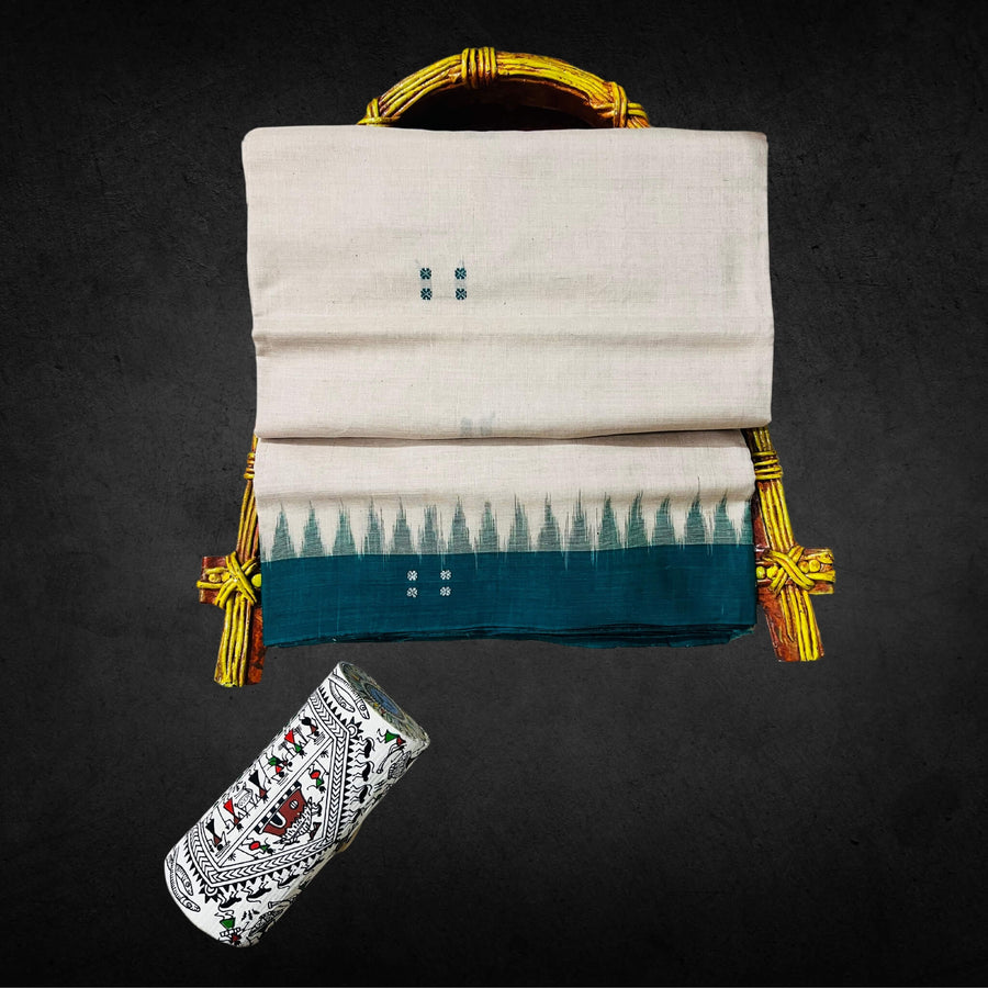 Handwoven Khadi Cotton | Sambalpuri Saree - Cloud Cream Colour - Taalapatra