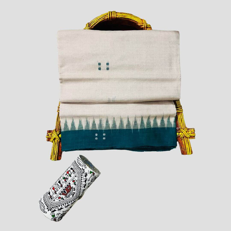 Handwoven Khadi Cotton | Sambalpuri Saree - Cloud Cream Colour - Taalapatra