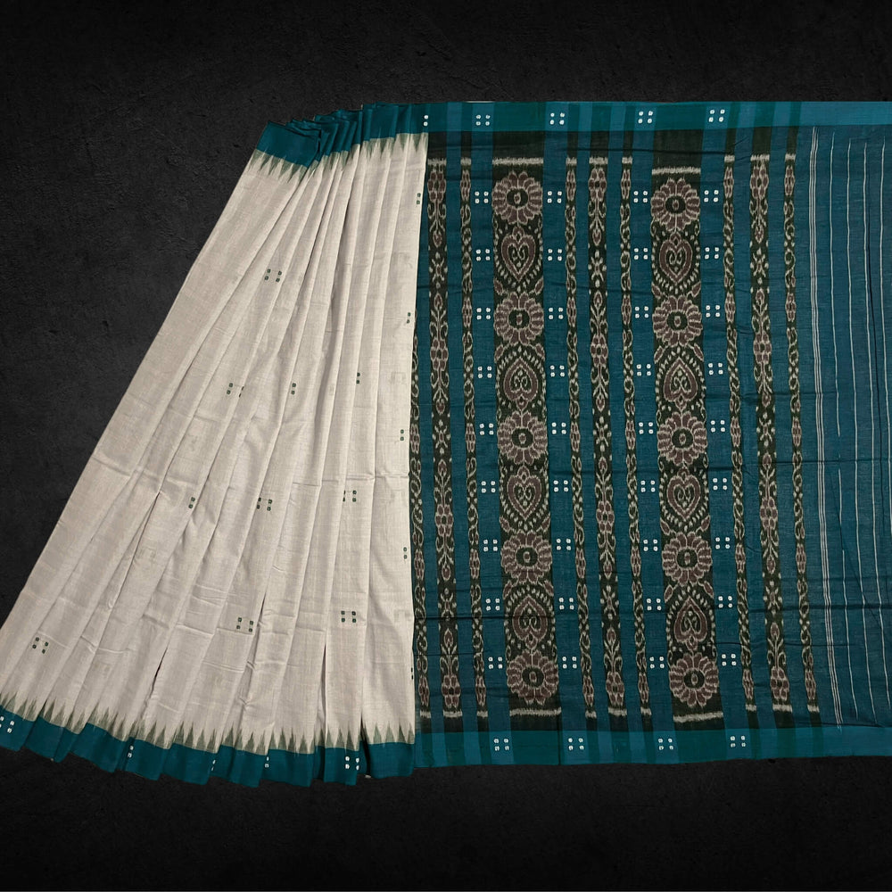 Handwoven Khadi Cotton | Sambalpuri Saree - Cloud Cream Colour - Taalapatra