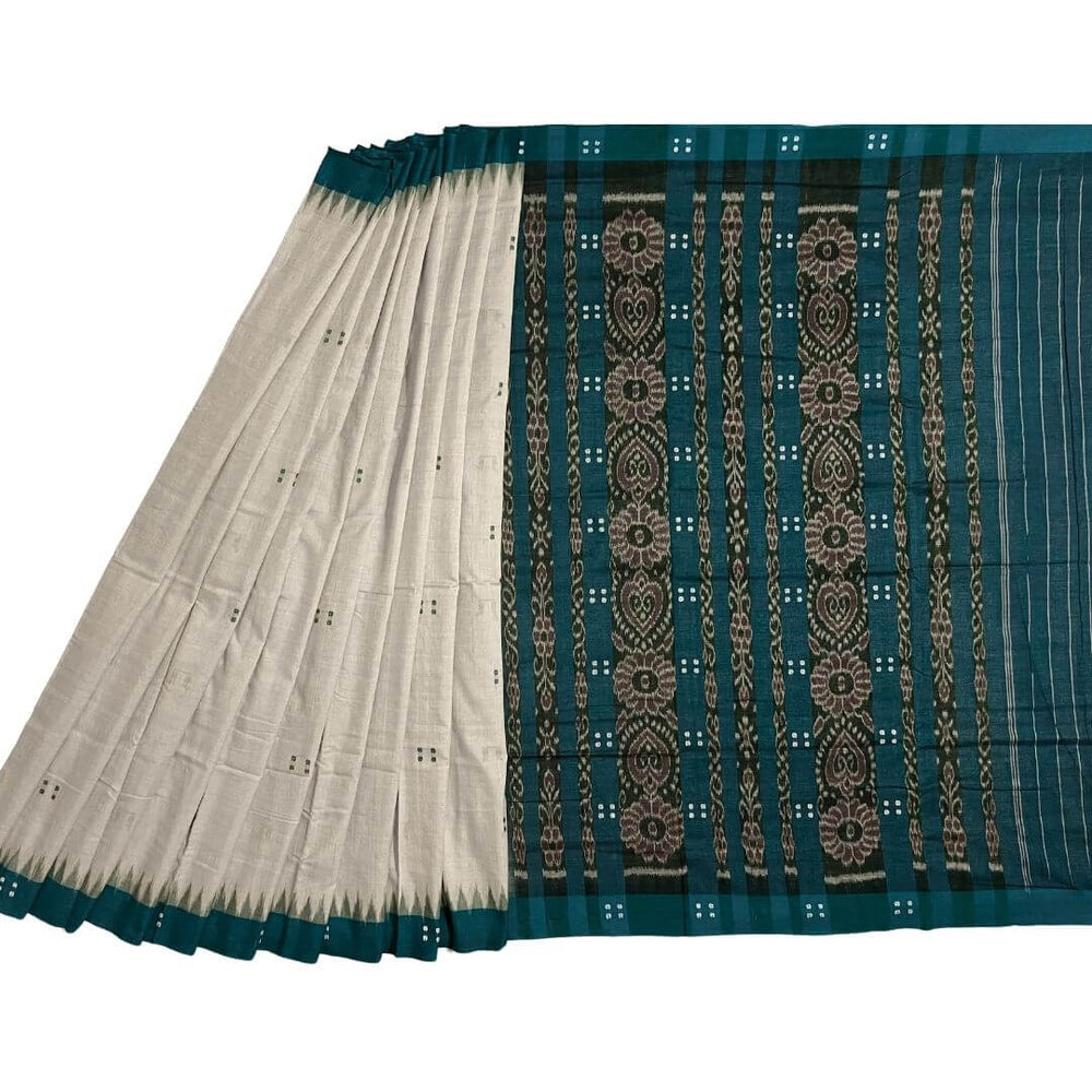 Handwoven Khadi Cotton | Sambalpuri Saree - Cloud Cream Colour - Taalapatra Vibes