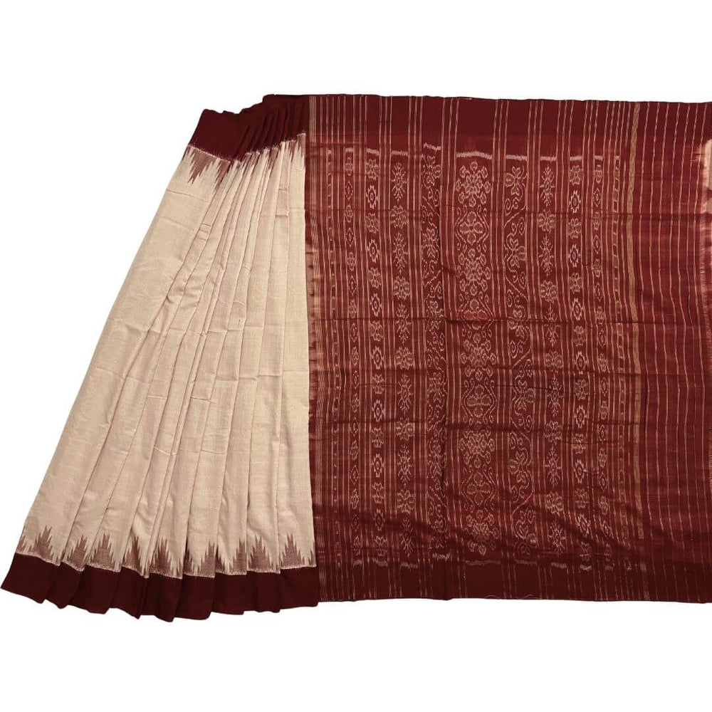 Handwoven Khadi Cotton | Sambalpuri Saree - Bisque Colour - Taalapatra Vibes