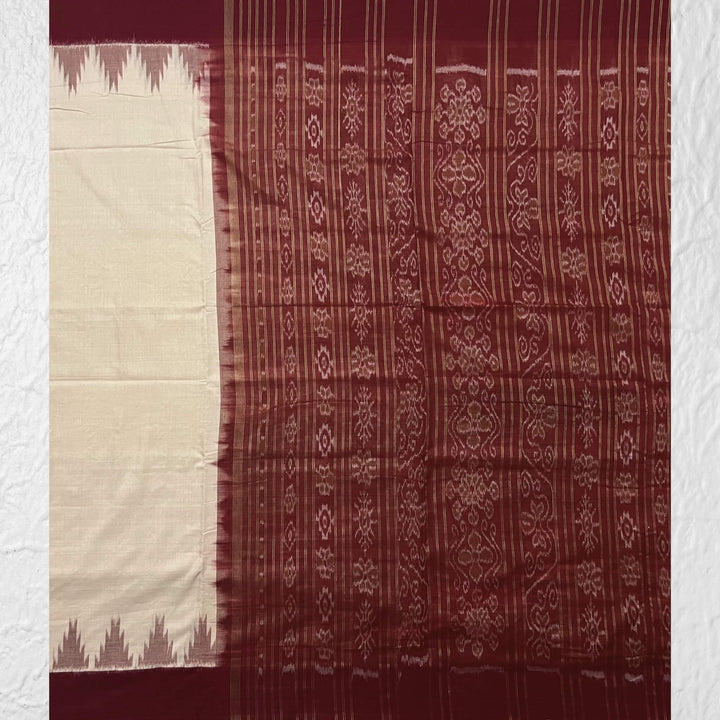 Handwoven Khadi Cotton | Sambalpuri Saree - Bisque Colour - Taalapatra