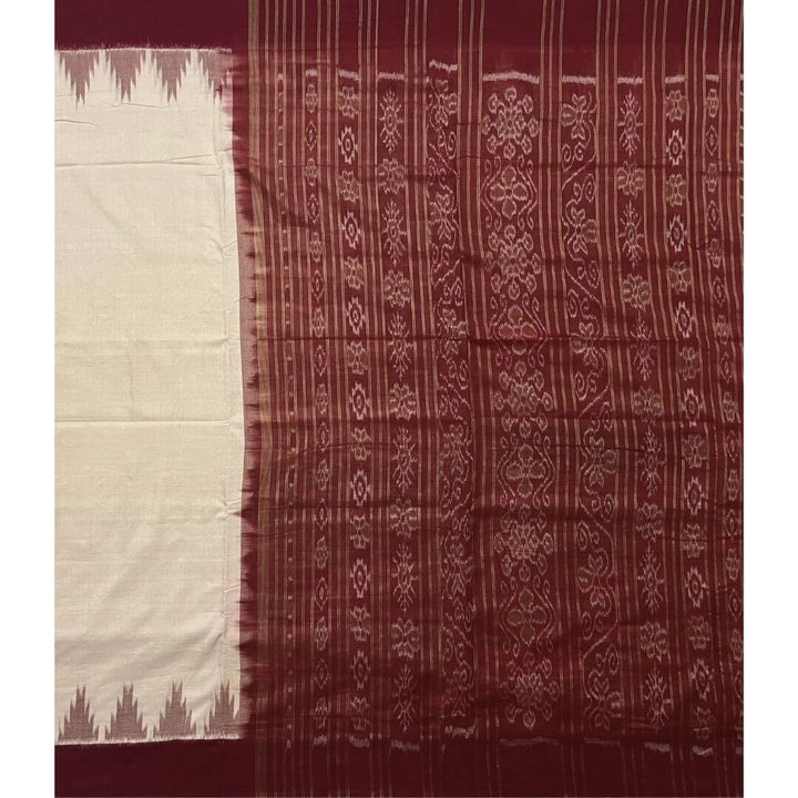Handwoven Khadi Cotton | Sambalpuri Saree - Bisque Colour - Taalapatra Vibes