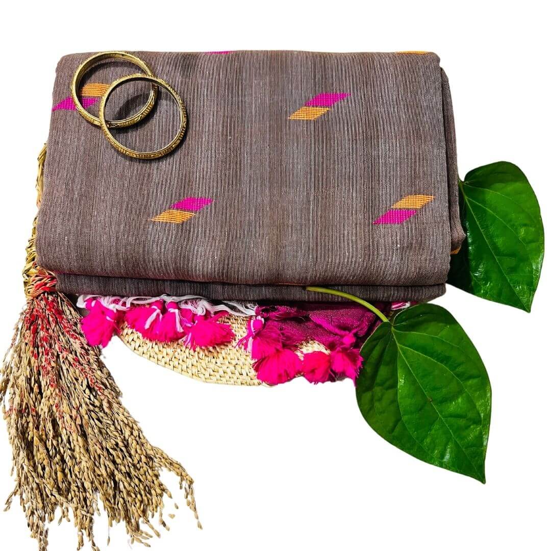 Handwoven Khadi Cotton | Sambalpuri Saree - Light Chocolate Colour