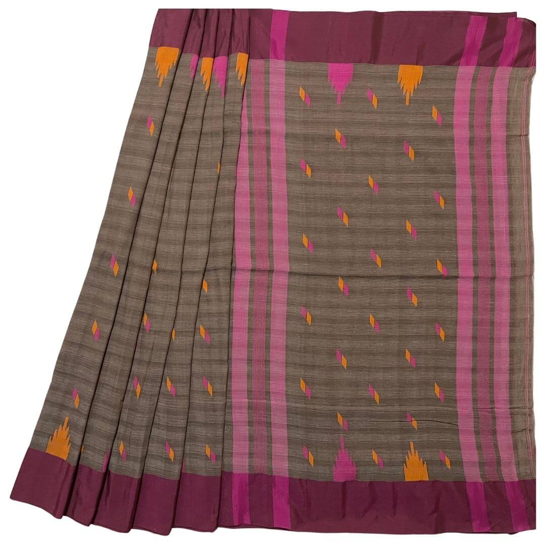 Handwoven Khadi Cotton | Sambalpuri Saree - Light Chocolate Colour