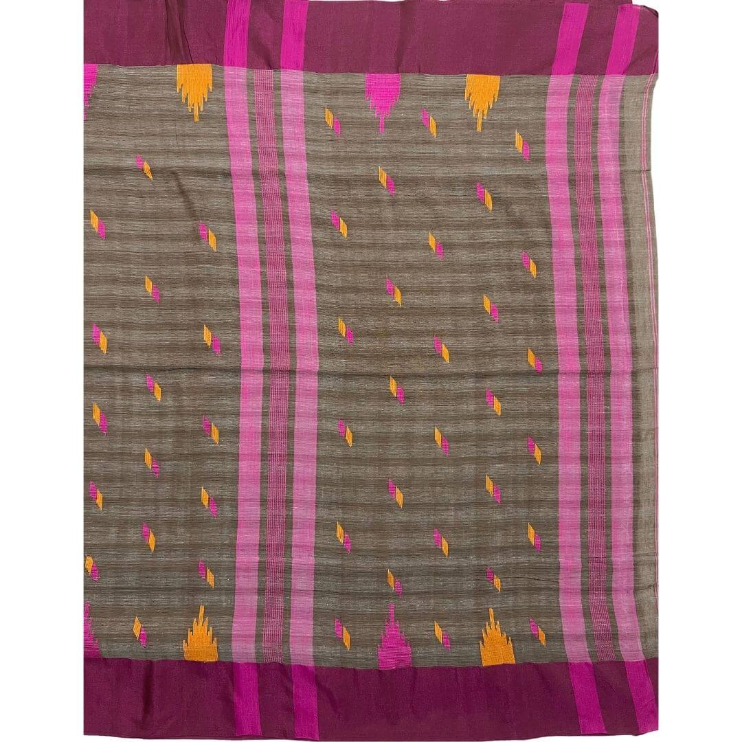 Handwoven Khadi Cotton | Sambalpuri Saree - Light Chocolate Colour