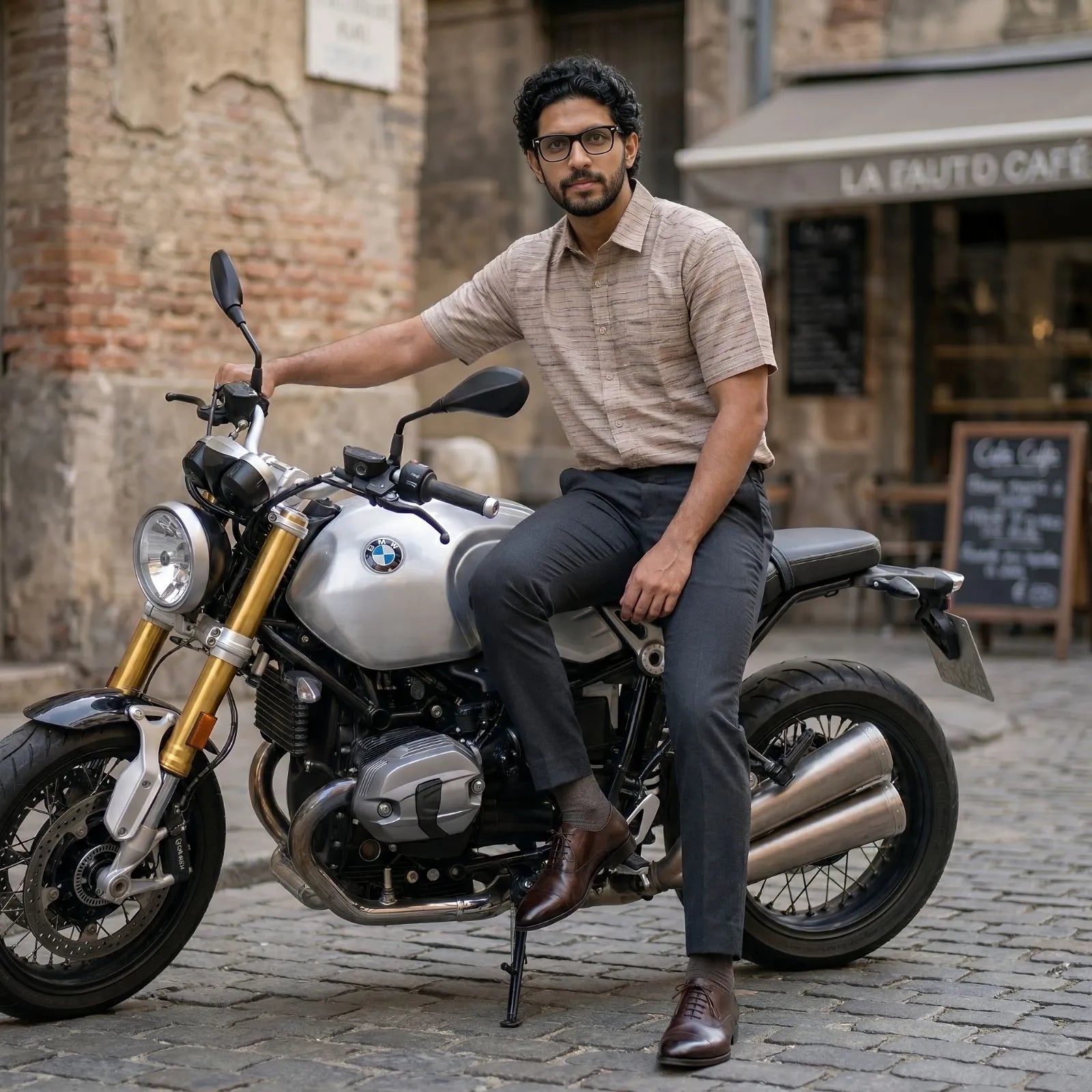 Handwoven Khadi Cotton Men's Half Sleeve Shirt | Cloud Cream with Stripes