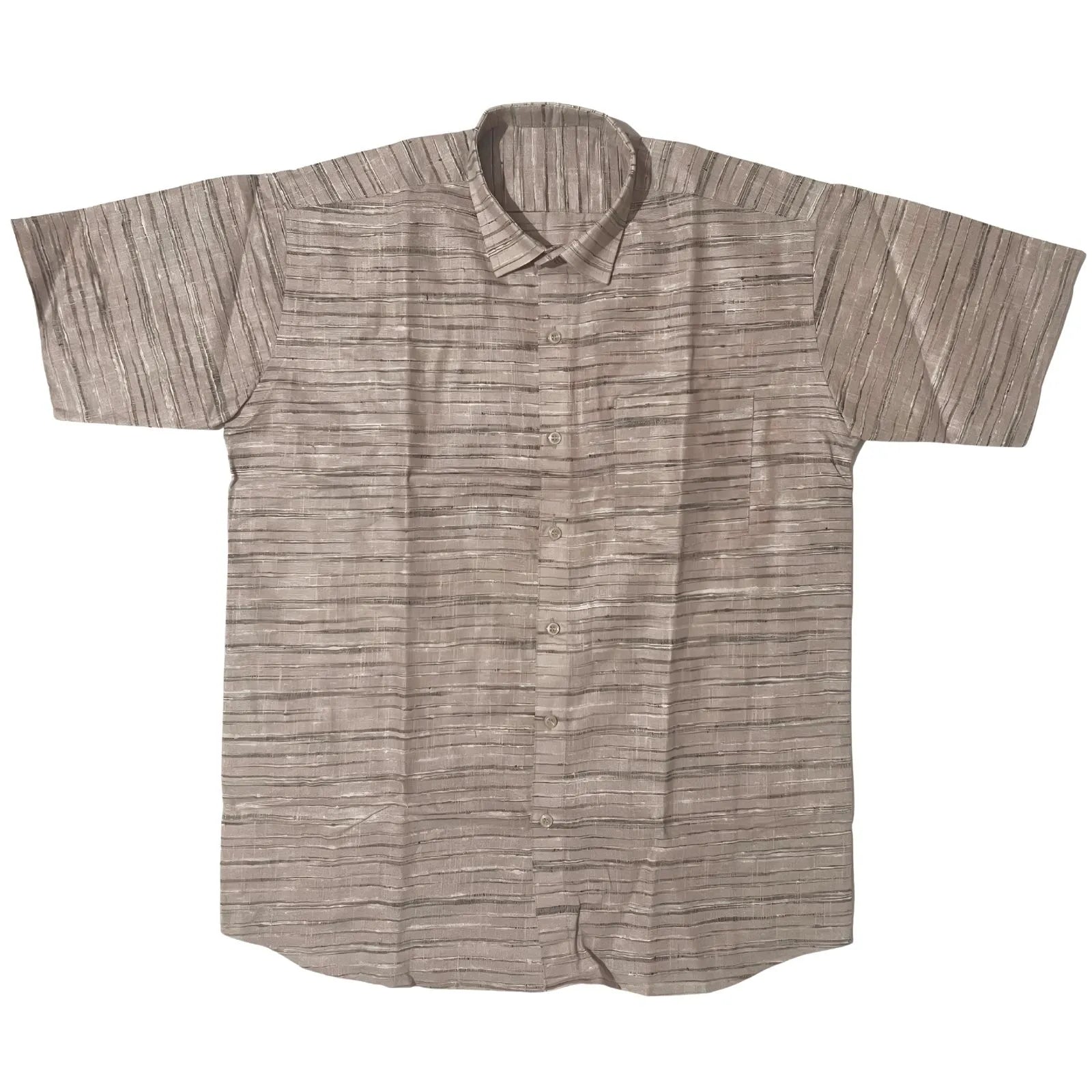 Handwoven Khadi Cotton Men's Half Sleeve Shirt | Cloud Cream with Stripes