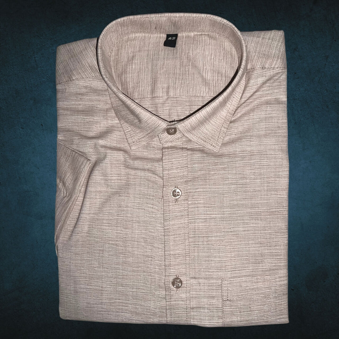 Handwoven Poly Khadi Cotton Men's Half Sleeve Shirt | Cloud Cream - 42" - Taalapatra