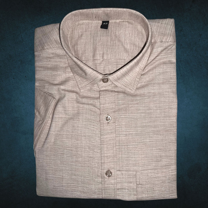 Handwoven Poly Khadi Cotton Men's Half Sleeve Shirt | Cloud Cream - 42" - Taalapatra
