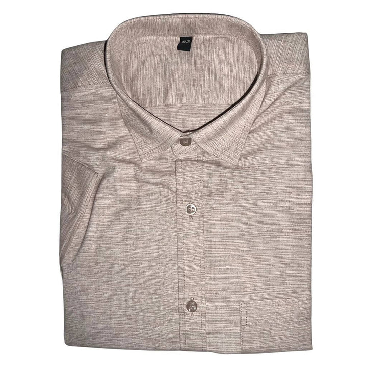Handwoven Poly Khadi Cotton Men's Half Sleeve Shirt | Cloud Cream - 42" - Taalapatra