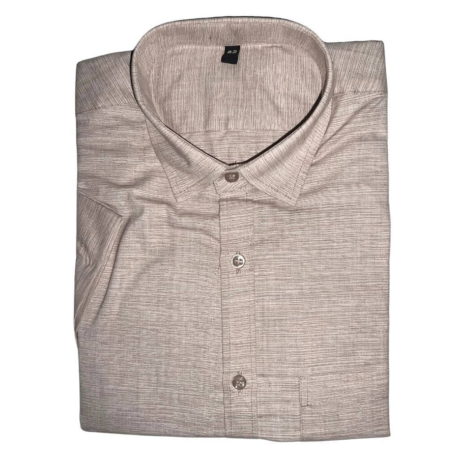 Handwoven Poly Khadi Cotton Men's Half Sleeve Shirt | Cloud Cream - 42" - Taalapatra