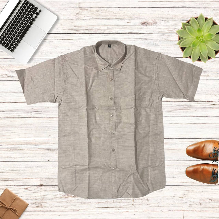 Handwoven Poly Khadi Cotton Men's Half Sleeve Shirt | Cloud Cream - 42" - Taalapatra