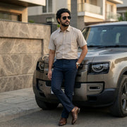 Handwoven Poly Khadi Cotton Men's Half Sleeve Shirt | Cloud Cream