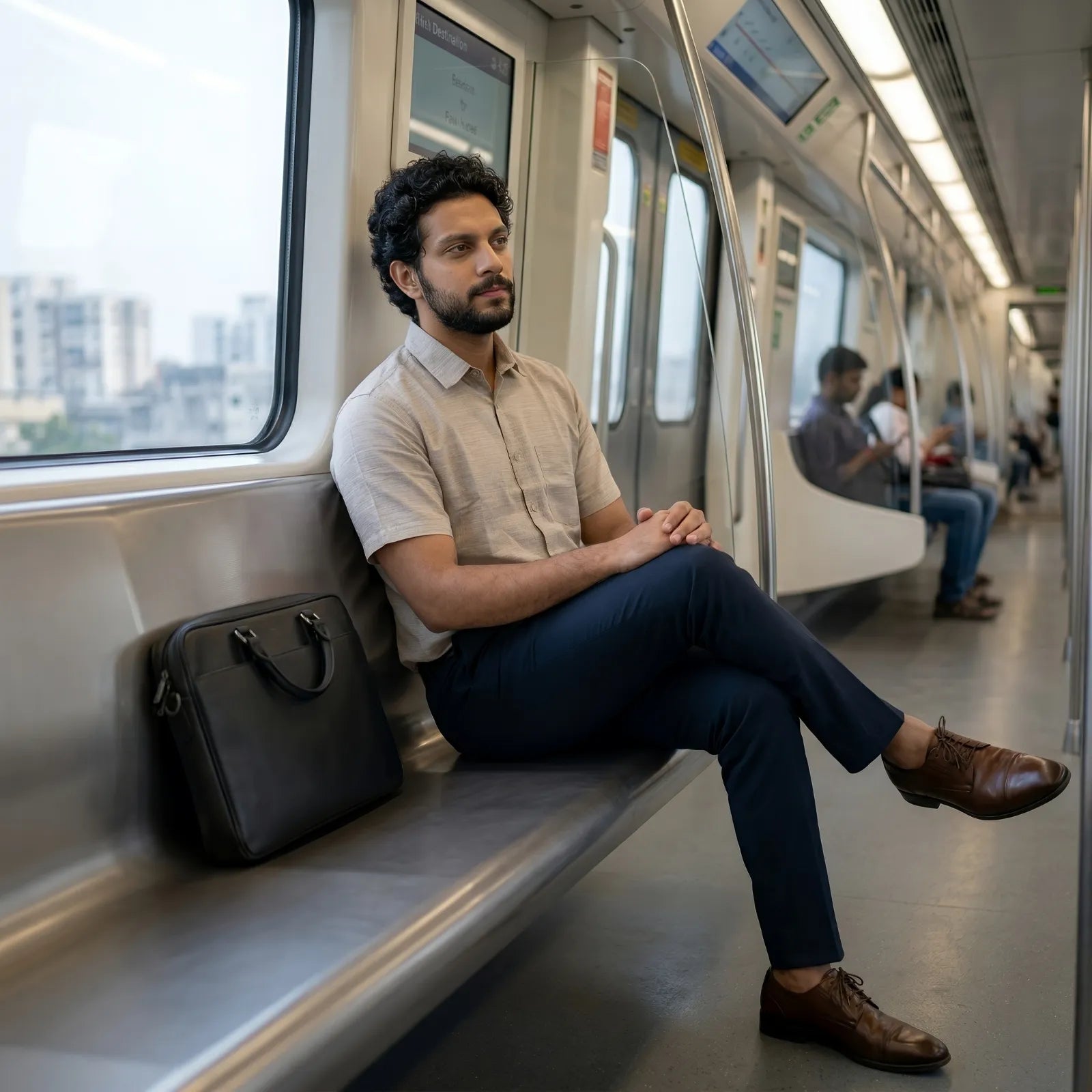 Handwoven Poly Khadi Cotton Men's Half Sleeve Shirt | Cloud Cream